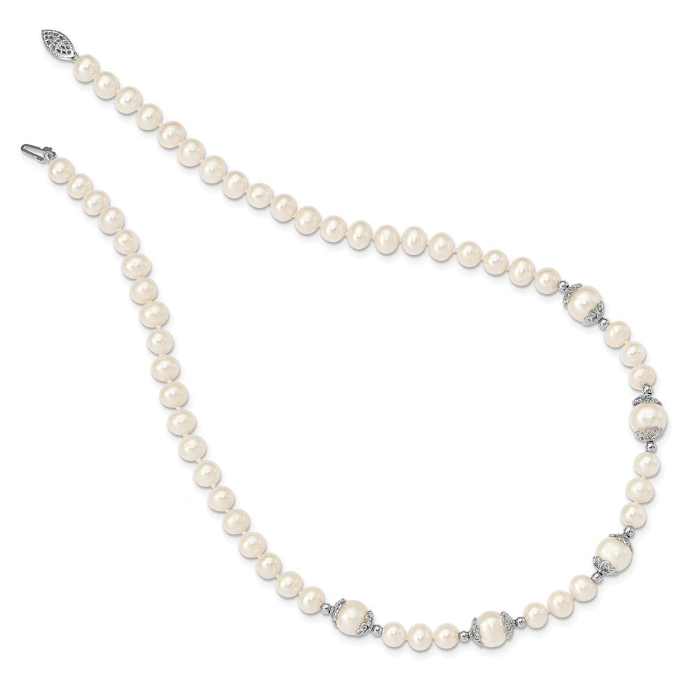 Sterling Silver Rhodium-plated 6-9mm White Cultured Pearl 5-station Necklace 18"