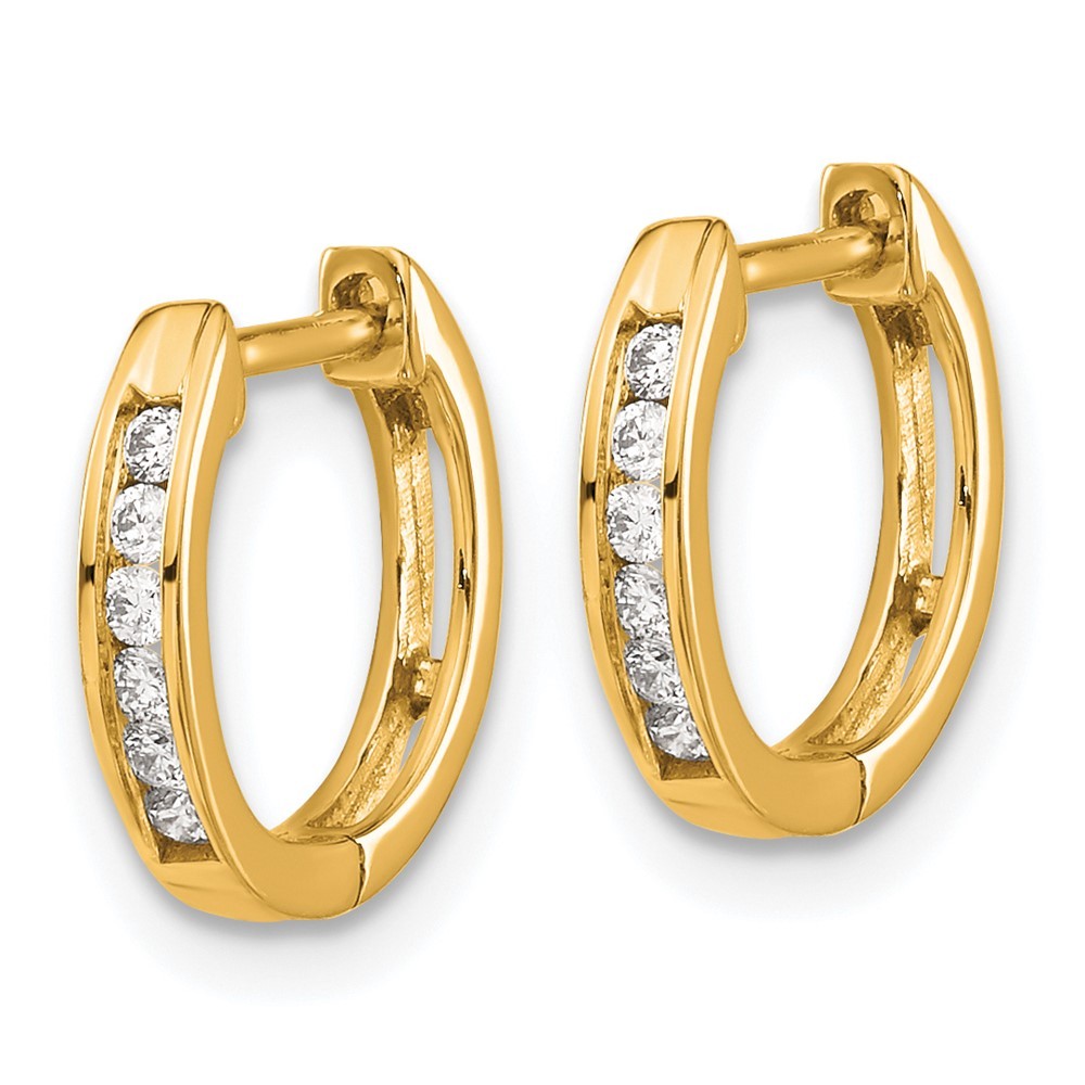 14k Yellow Gold Polished Diamond Hinged Hoop Earrings