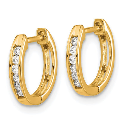 14k Yellow Gold Polished Diamond Hinged Hoop Earrings