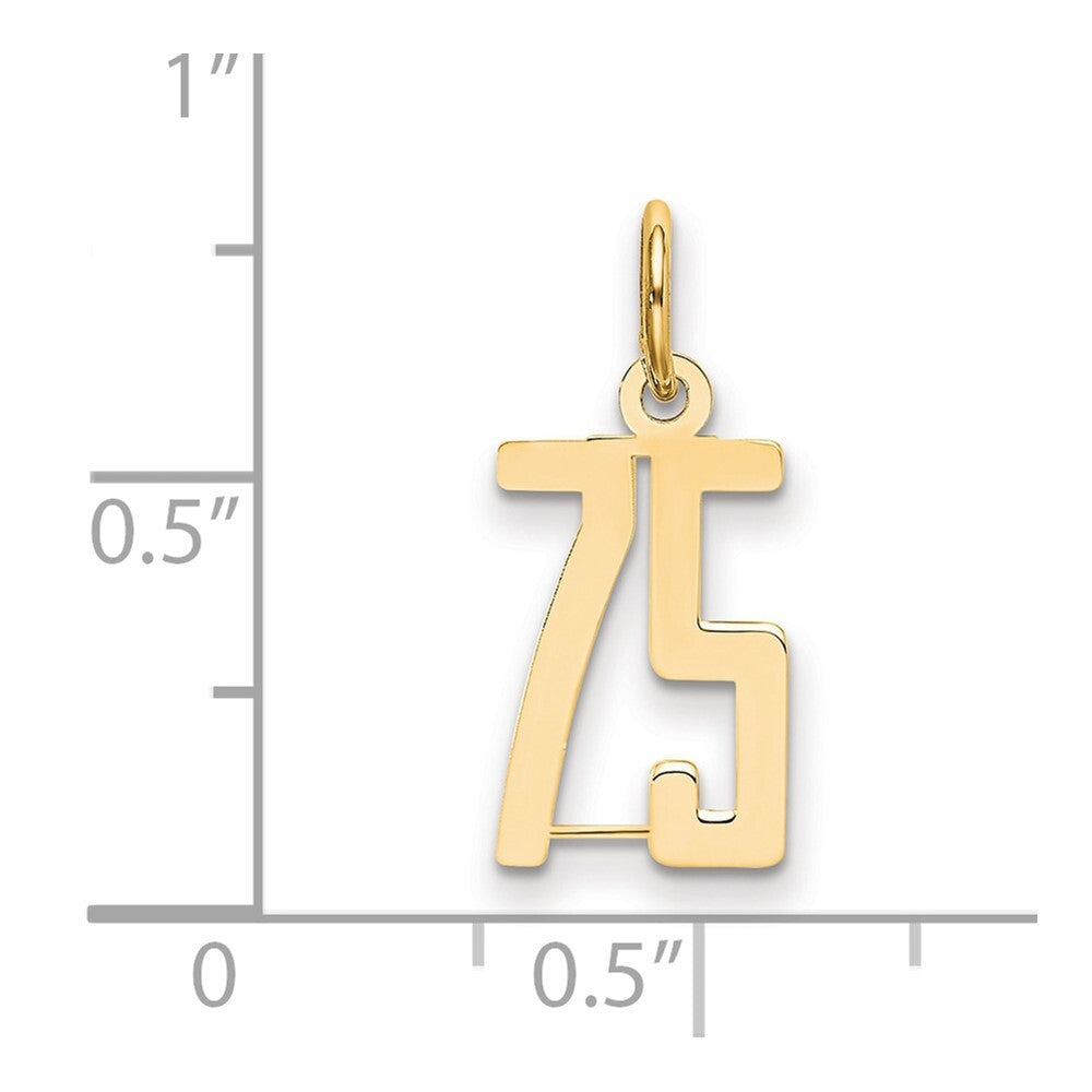 14k Yellow Gold Small Elongated Number 75 Charm Pendant for Women