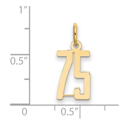 14k Yellow Gold Small Elongated Number 75 Charm Pendant for Women