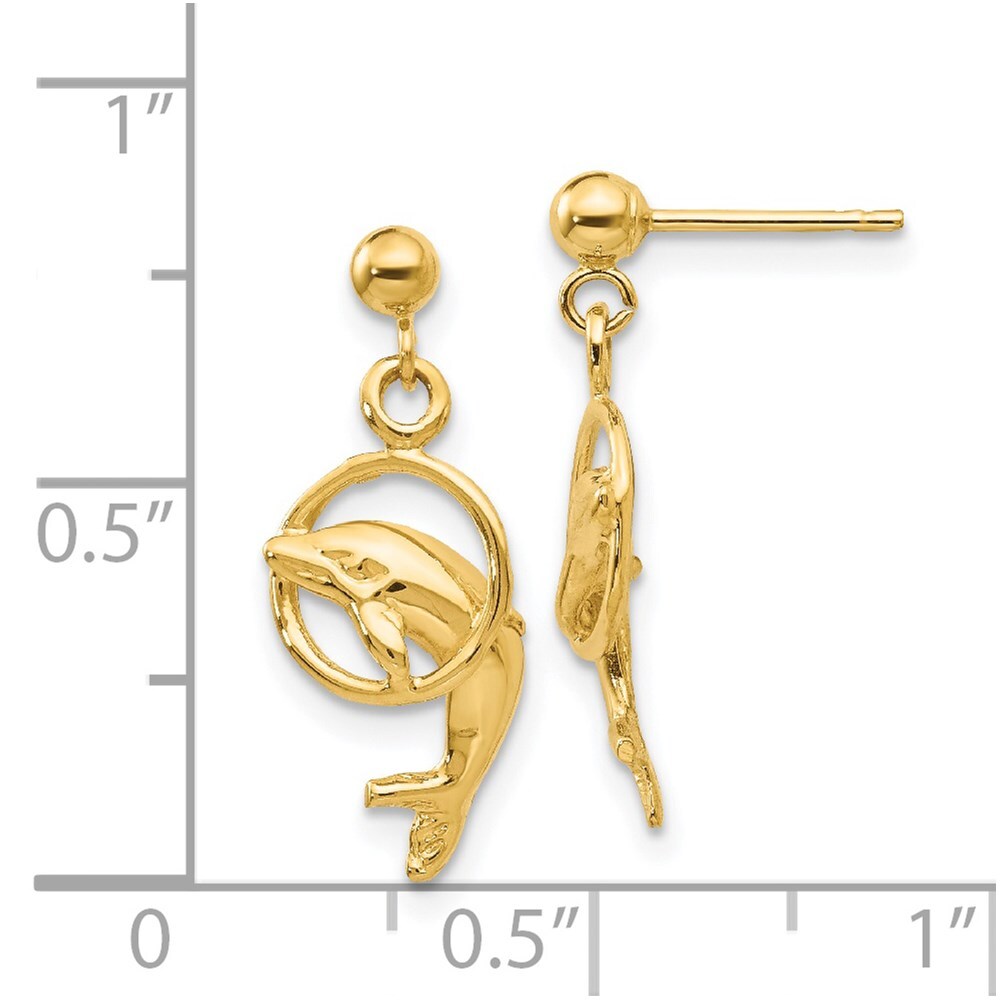 14k Yellow Gold Dolphin Stud Earrings Gift for Women