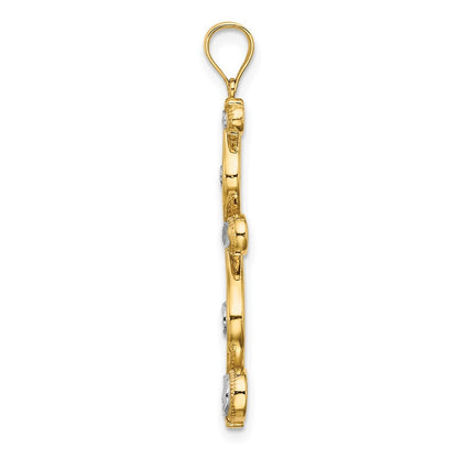 14k Yellow Gold Rhodium Diamond-Cut Diagonal Swirl Charm Pendant for Women
