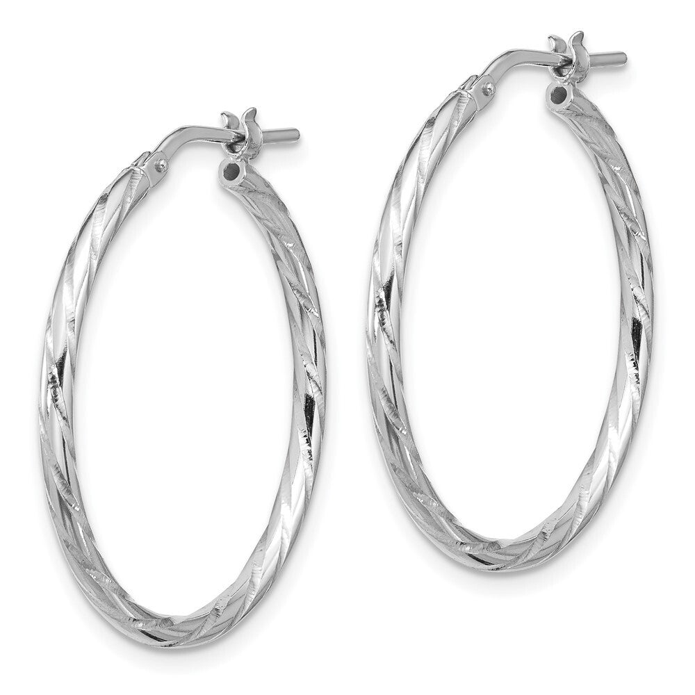 Sterling Silver Rhodium-plated Polished Diamond-cut 2.00mm Hoop Earrings