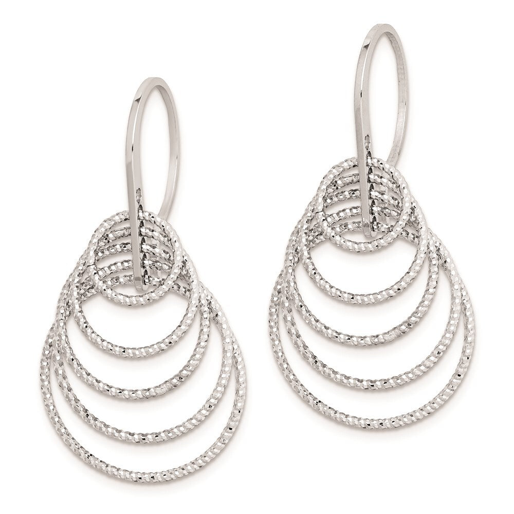 Sterling Silver Rhodium-plated Diamond-cut Graduated Circles Dangle Earrings