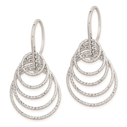 Sterling Silver Rhodium-plated Diamond-cut Graduated Circles Dangle Earrings