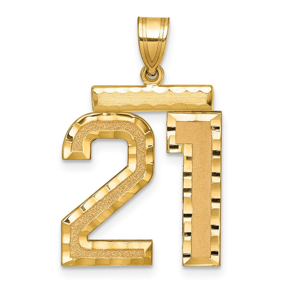 14k Yellow Gold Large Brushed Diamond-cut Number 21 Charm Pendant for Women