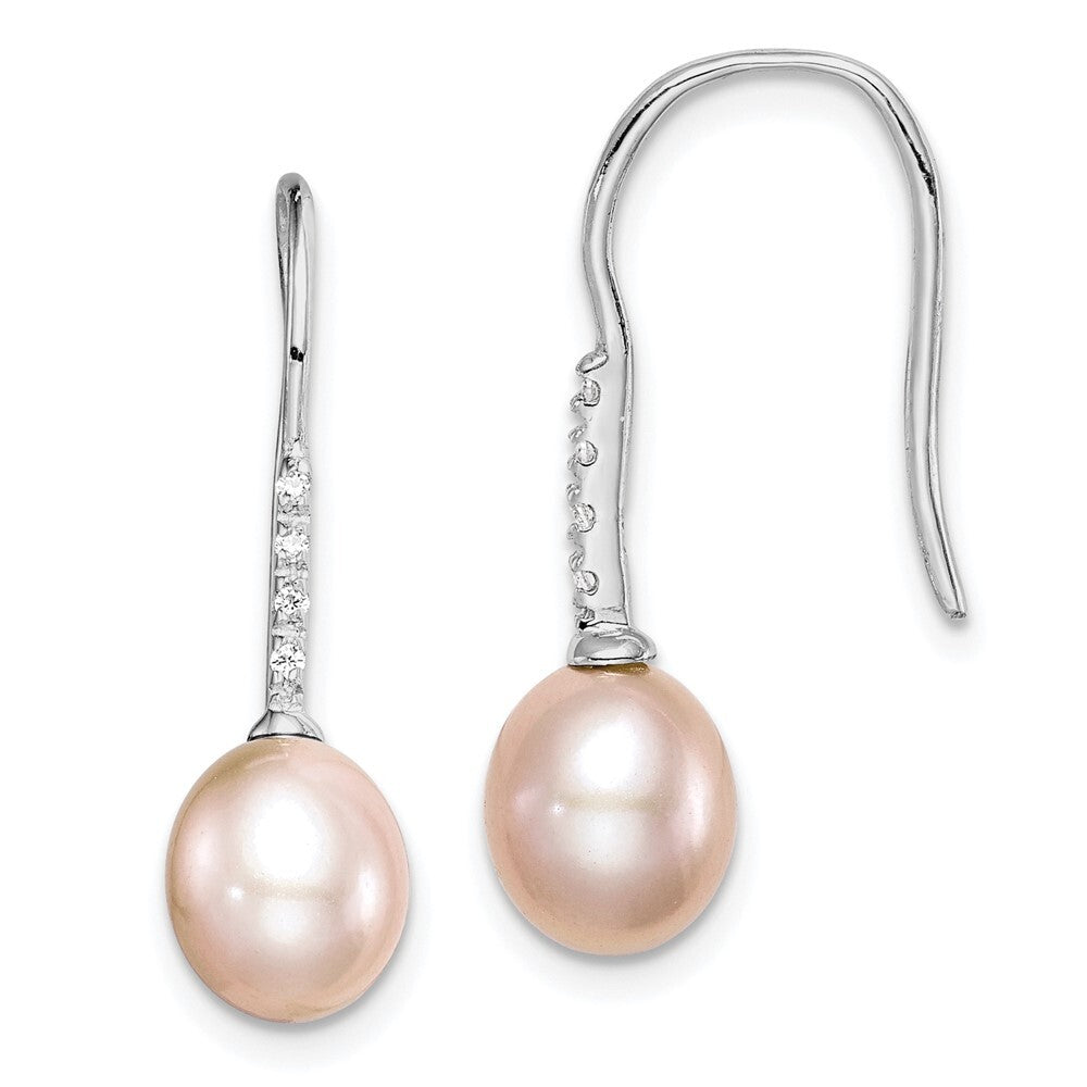 Sterling Silver Pink Teardrop Cultured Pearl & Cubic Zirconia Dangle Earrings