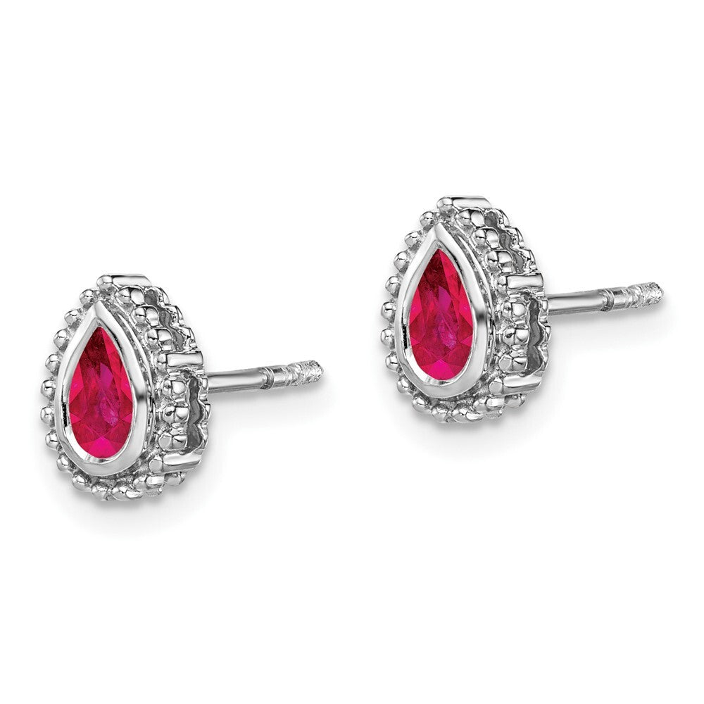 14k White Gold Pear Ruby Stud Earrings