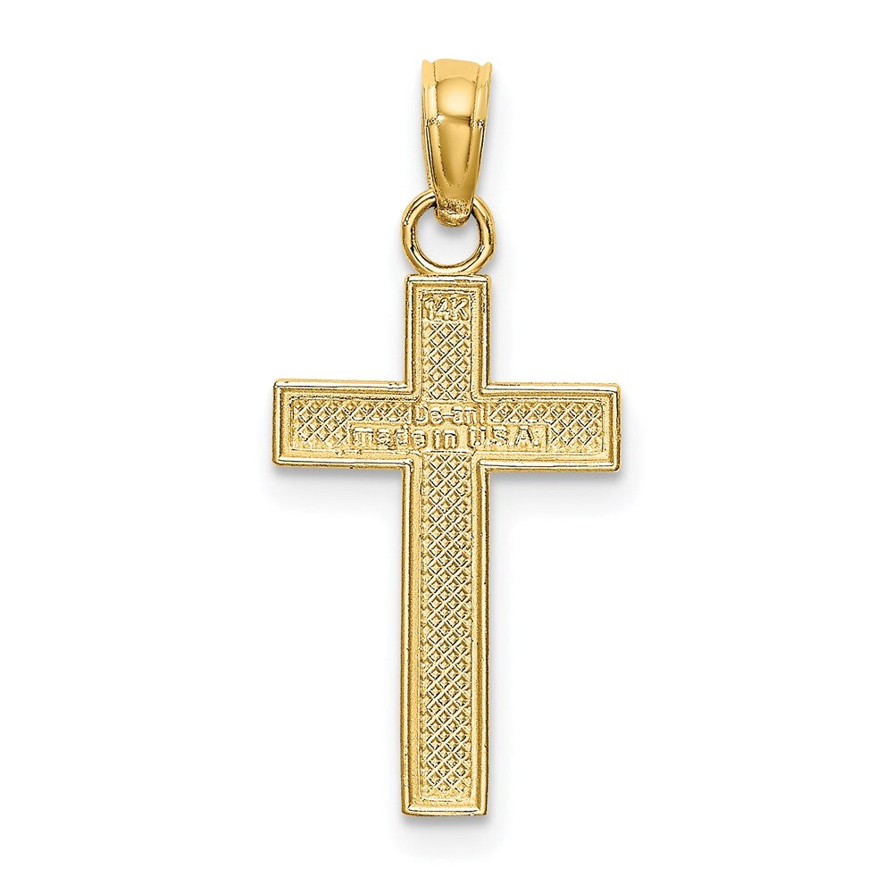 14k Yellow Gold Polished Block Style Beaded Edge Cross Charm Pendant for Women