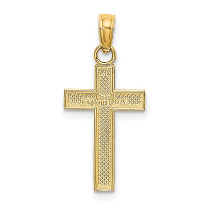 14k Yellow Gold Polished Block Style Beaded Edge Cross Charm Pendant for Women
