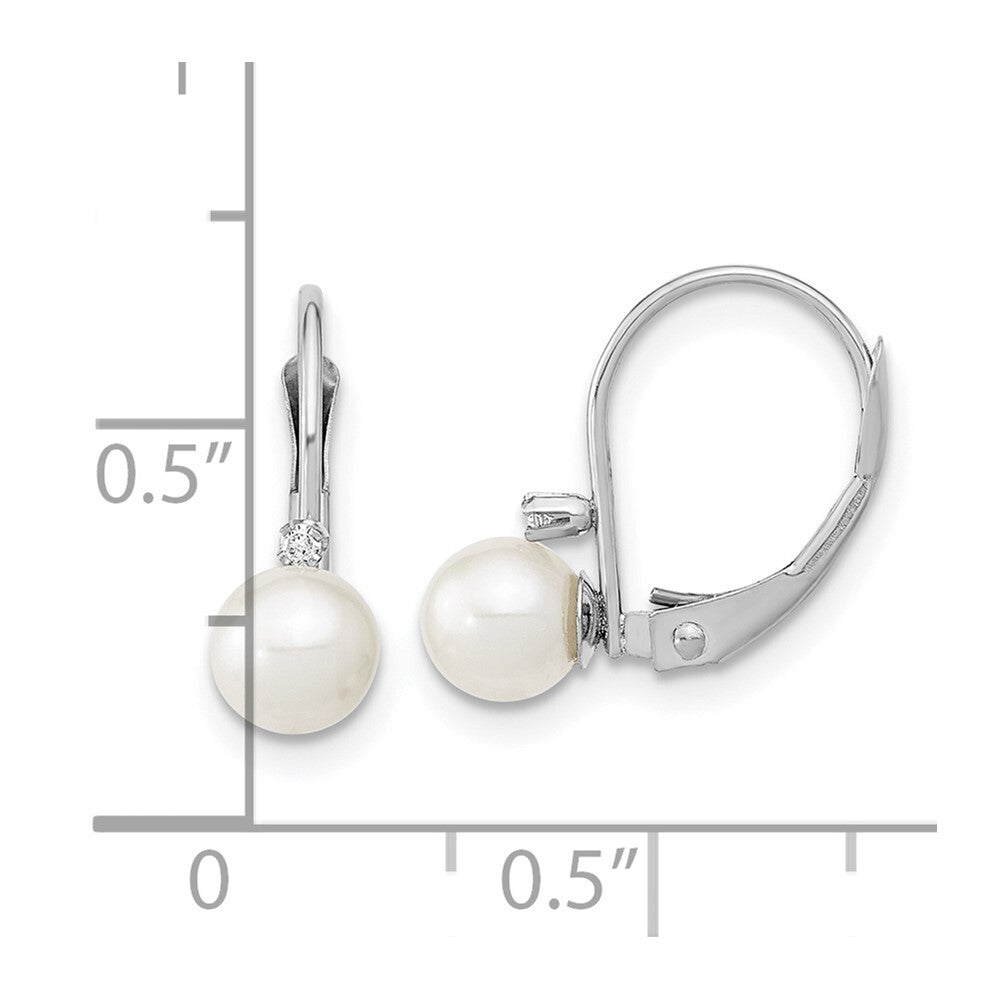 14k Gold 5-6mm Freshwater Cultured Pearl & .02 Carat Diamond Leverback Earrings