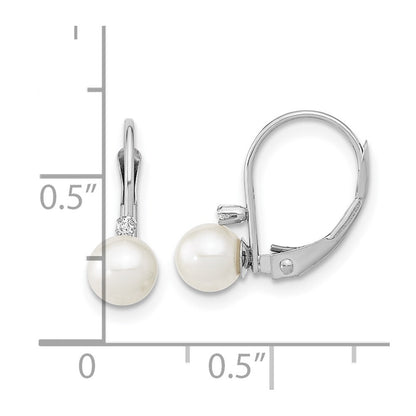 14k Gold 5-6mm Freshwater Cultured Pearl & .02 Carat Diamond Leverback Earrings