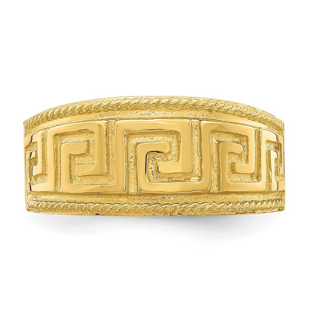 14K Yellow Gold Greek Key Pattern Dome Ring Size 7
