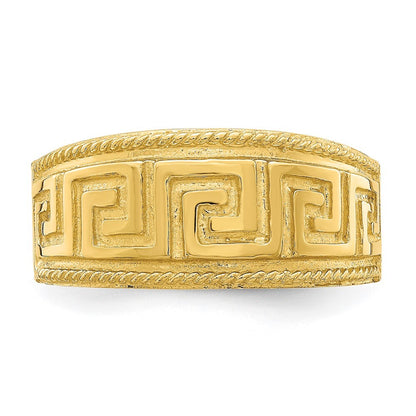 14K Yellow Gold Greek Key Pattern Dome Ring Size 7