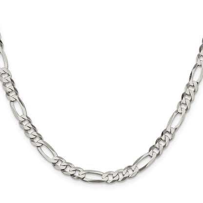 Sterling Silver 5.5mm Lightweight Flat Figaro Chain Necklace
