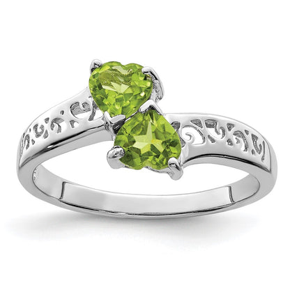 Sterling Silver Rhodium Peridot Heart Ring Size 6