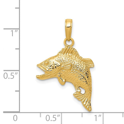 14k Yellow Gold Jumping Bass Fish Pendant for Women