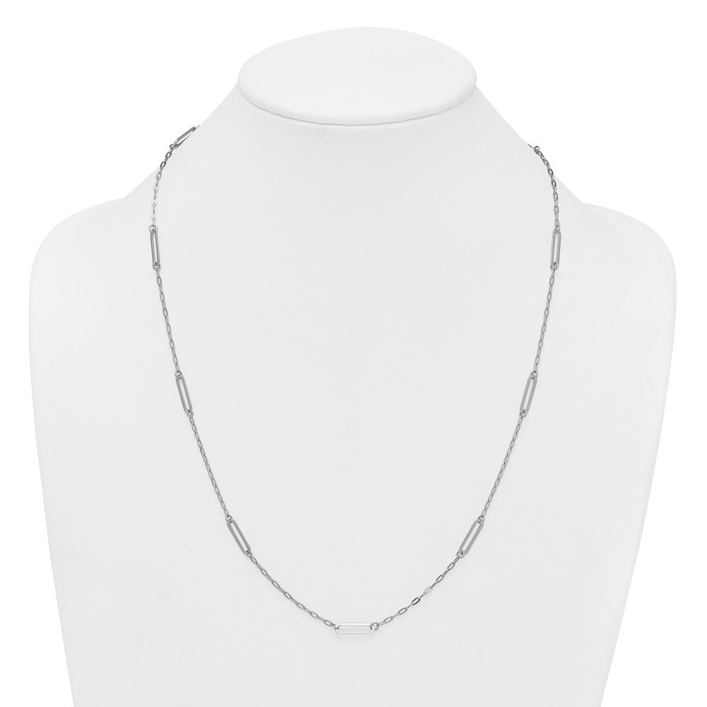 Sterling Silver Rhodium-plated Polished Paperclip Link 9-Station Necklace 24"