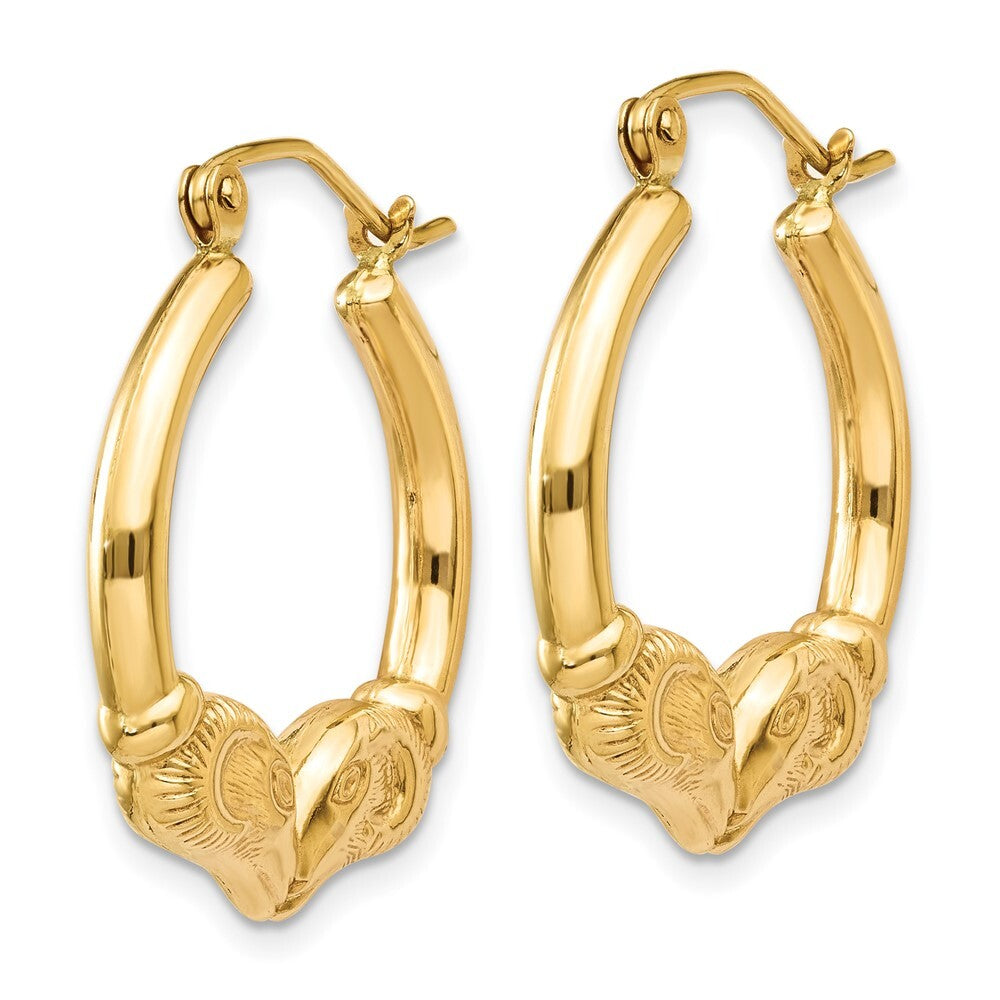 14k Yellow Gold Polished Ram Hoop Earrings Gift for Women