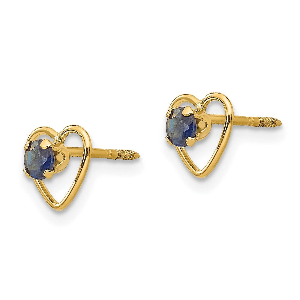 14k Yellow Gold 3mm Created Sapphire Birthstone Heart Stud Earrings