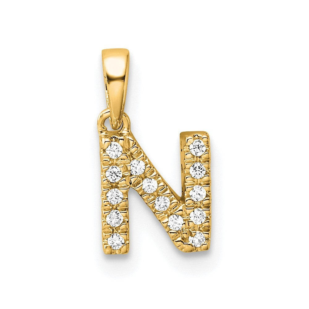 14k Yellow Gold  Diamond Letter N Initial with Bail Pendant