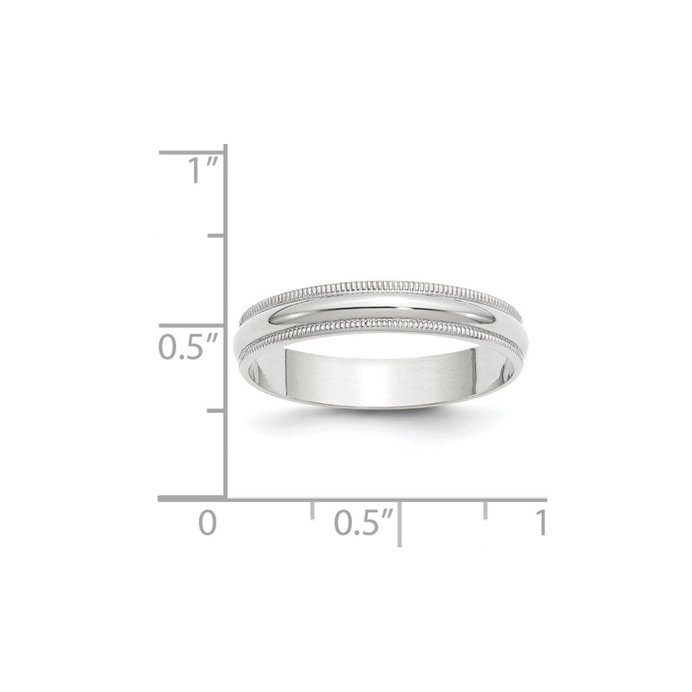 14k White Gold 4mm Lightweight Milgrain Half Round Wedding Band Size 9