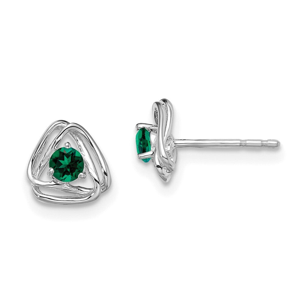 14k White Gold Created Emerald Stud Earrings Gift for Women