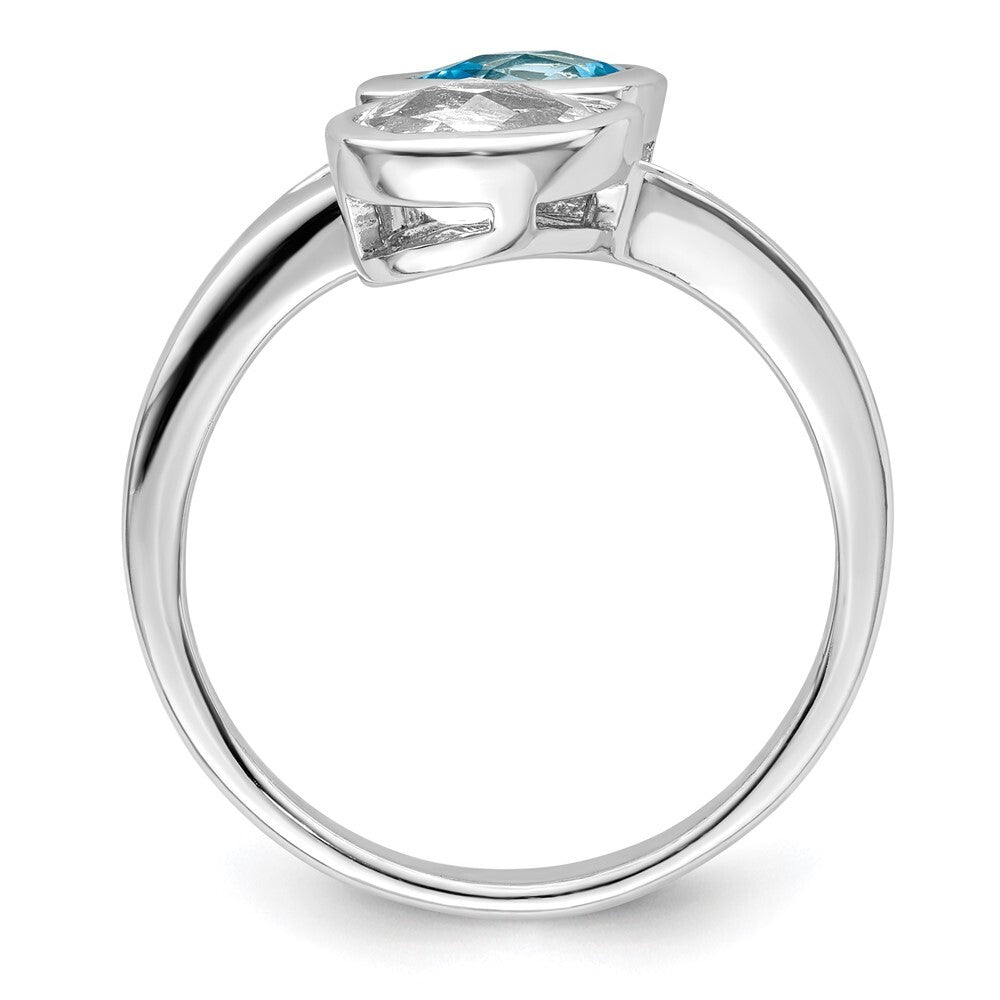 Sterling Silver Rhodium-plated Polished Blue & White Topaz ByPass Ring Size 6