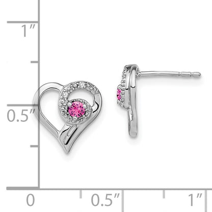 14k White Gold Pink Sapphire and Diamond Heart Stud Earrings