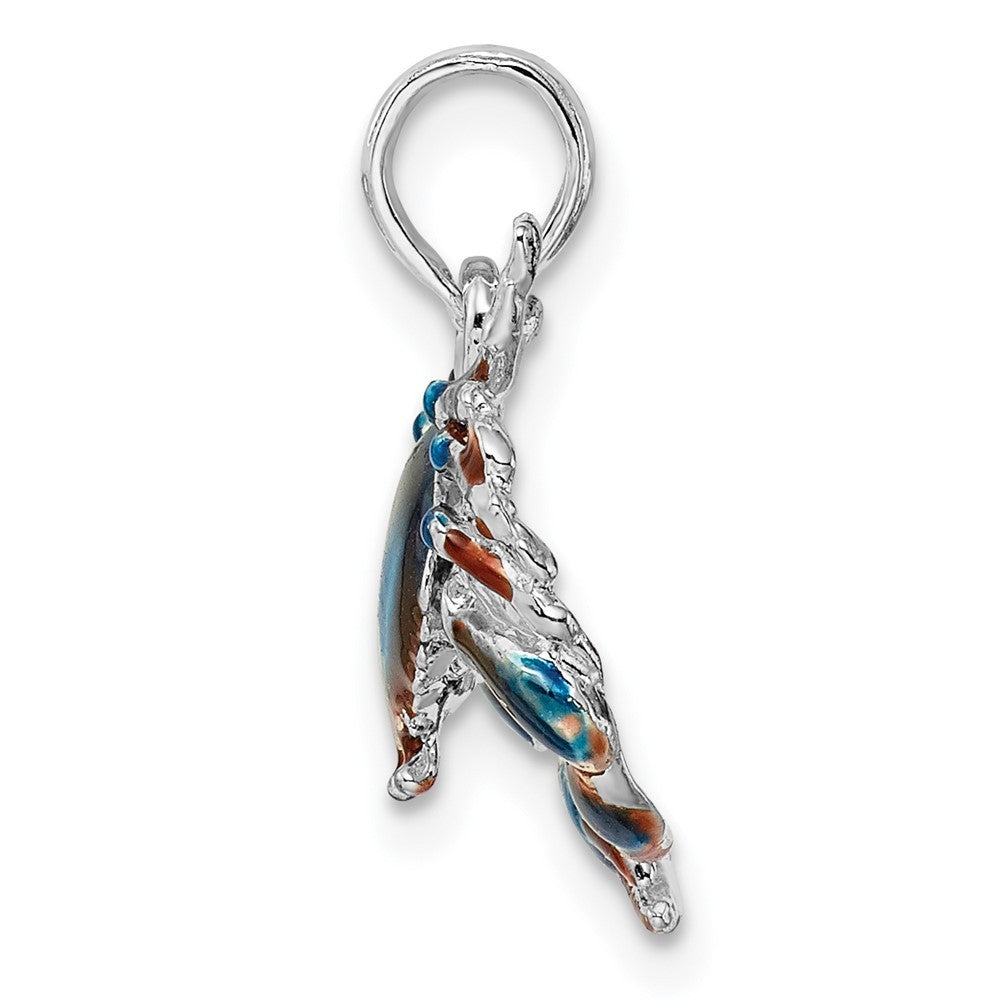Sterling Silver Rhodium-Plated Polished Enameled Blue Stone Crab Pendant
