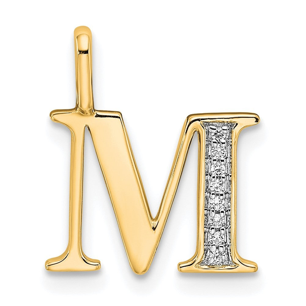 14k Yellow Gold Diamond Letter M Initial Pendant