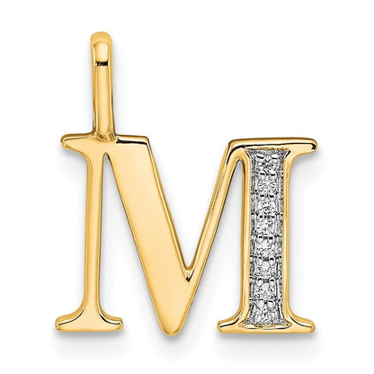 14k Yellow Gold Diamond Letter M Initial Pendant