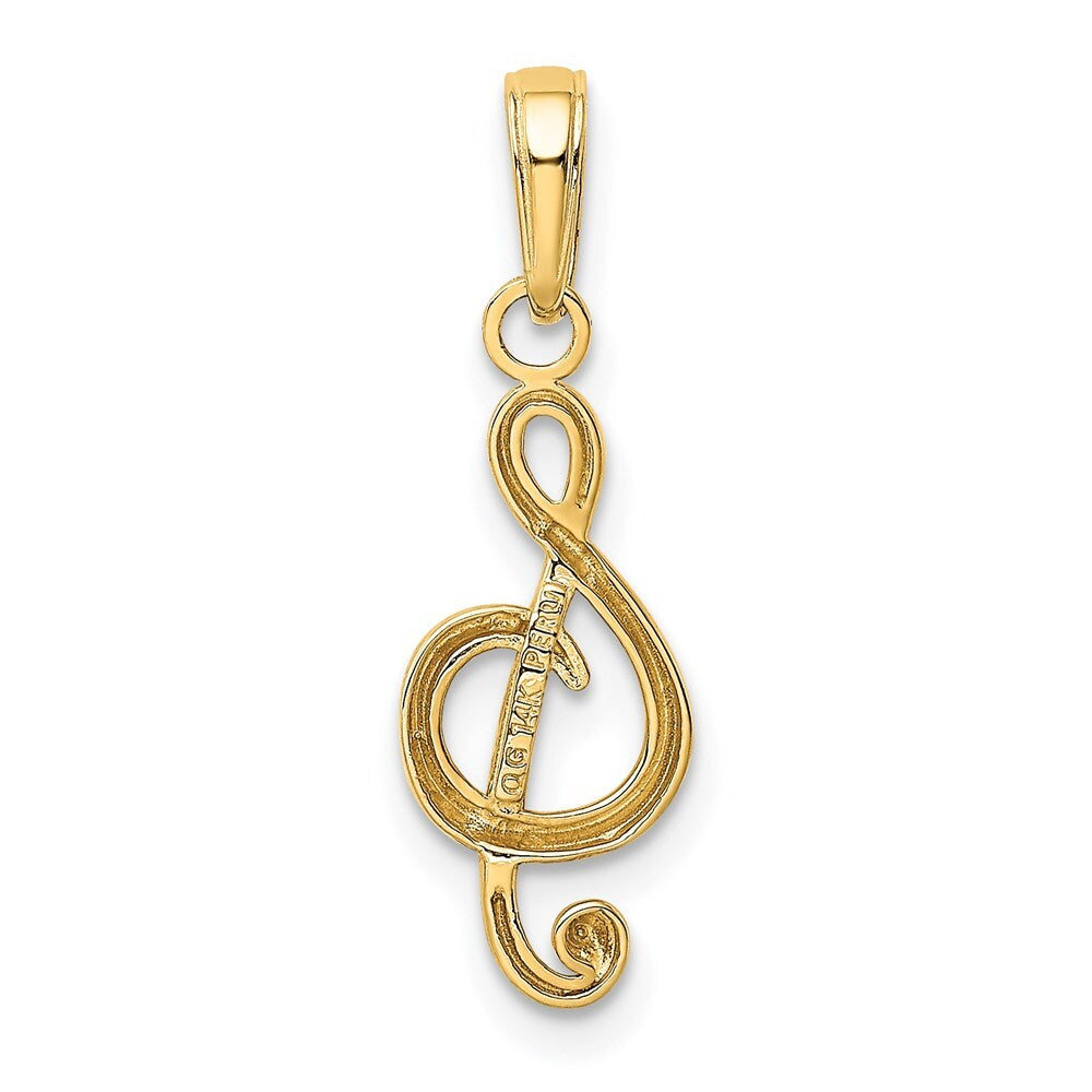 14k Yellow Gold Polished Open-Backed Treble Clef Pendant for Women