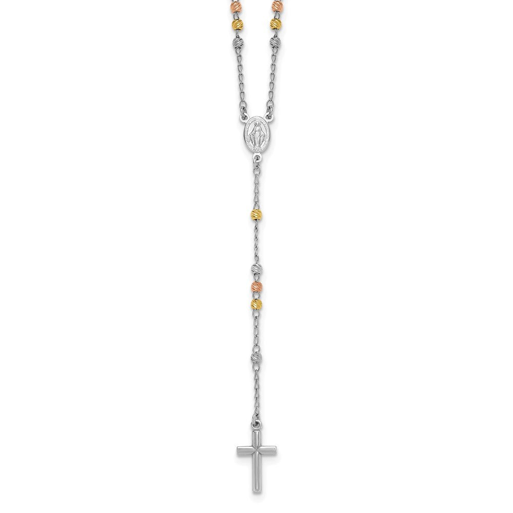 Sterling Silver Diamond-cut Gold-plated Rosary Necklace 18.5" with 1" ext