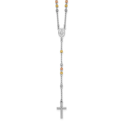 Sterling Silver Diamond-cut Gold-plated Rosary Necklace 18.5" with 1" ext