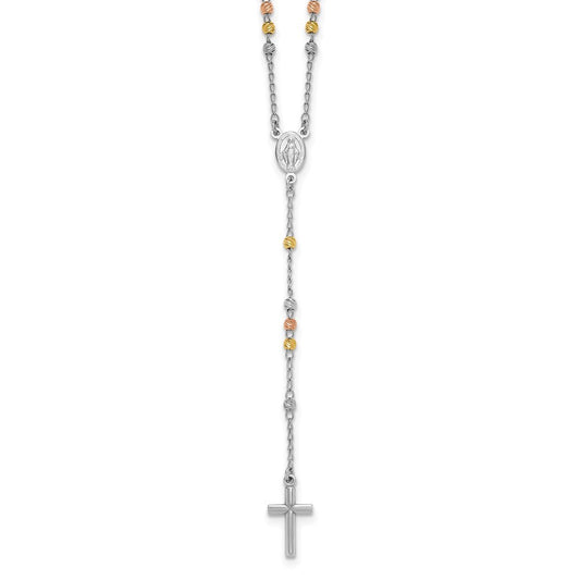 Sterling Silver Diamond-cut Gold-plated Rosary Necklace 18.5" with 1" ext