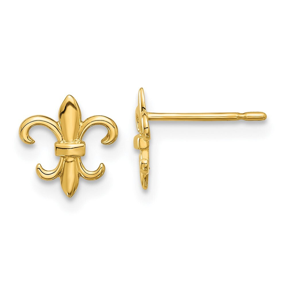 14k Yellow Gold Polished Fleur de Lis Stud Earrings Gift for Women