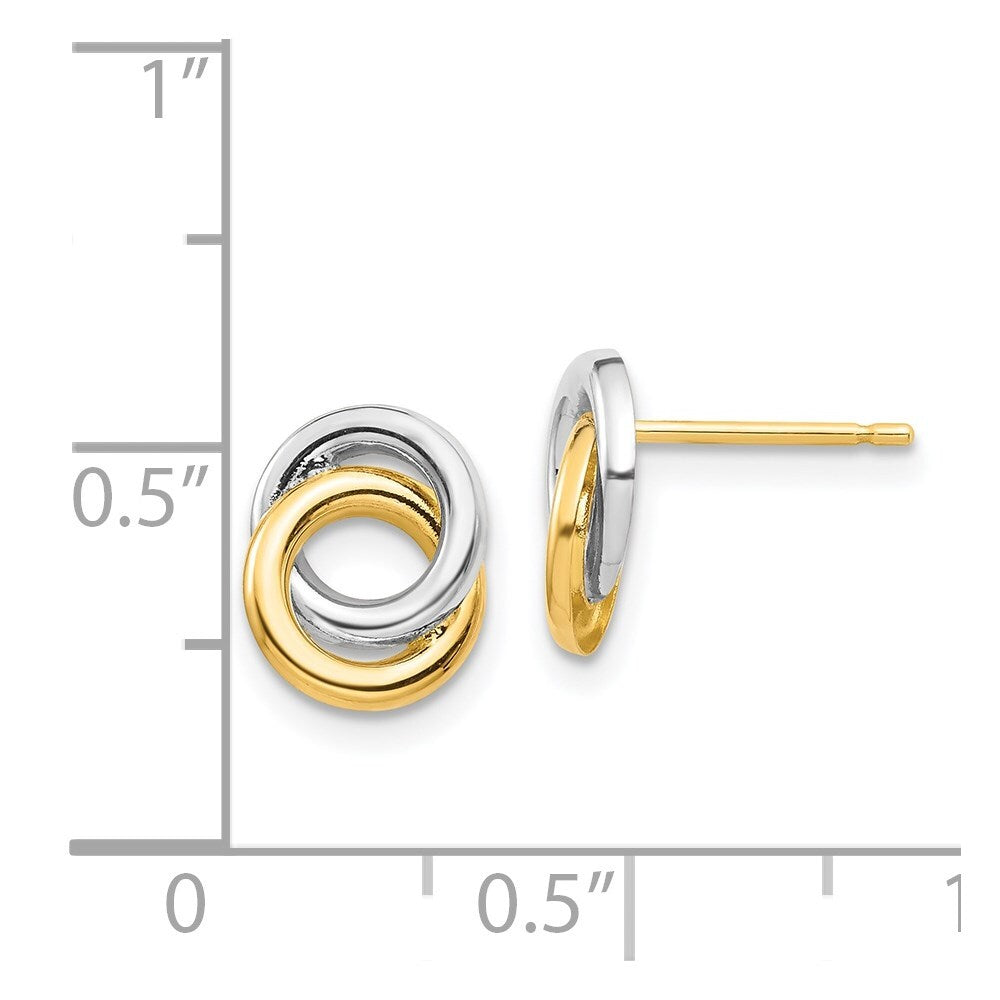 14k Yellow Gold & White Rhodium Circles Stud Earrings Gift for Women