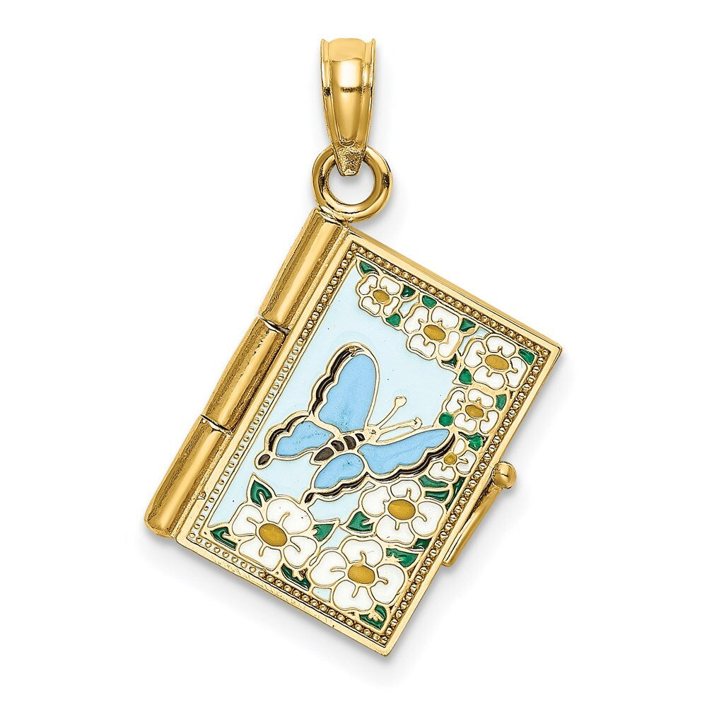 14k Yellow Gold 3-D  Enamel Ecclesiastes Book  Moveable Pages Charm Pendant