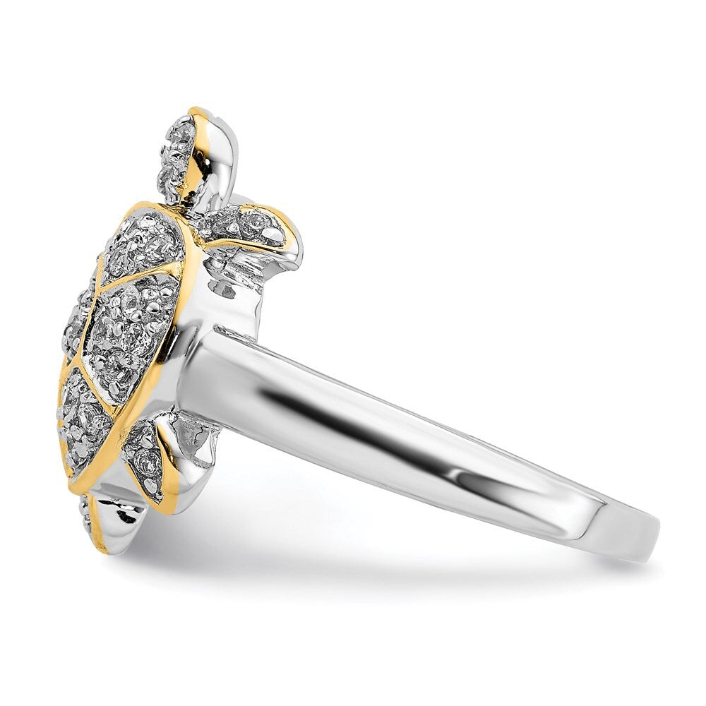 Sterling Silver Rhodium-plated Cubic Zirconia Turtle Ring Size 7
