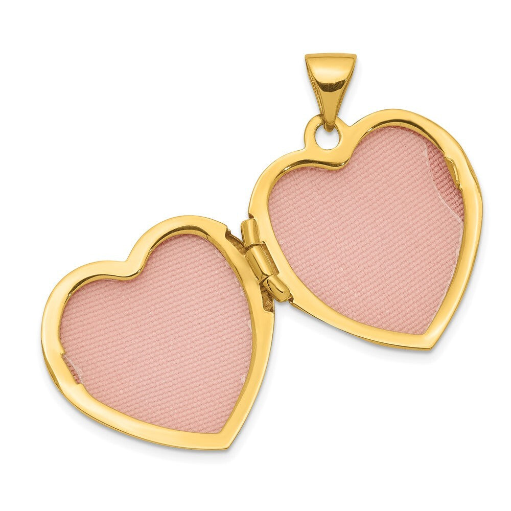 14k Yellow Gold White & Rose Rhodium Love Rose Diamond Heart Locket Pendant