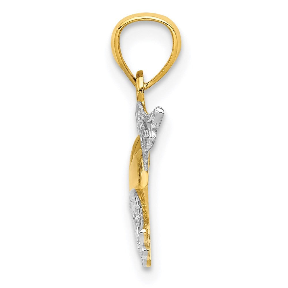 14k Yellow Gold and White Rhodium Polished Heart with Wings Pendant