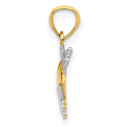 14k Yellow Gold and White Rhodium Polished Heart with Wings Pendant