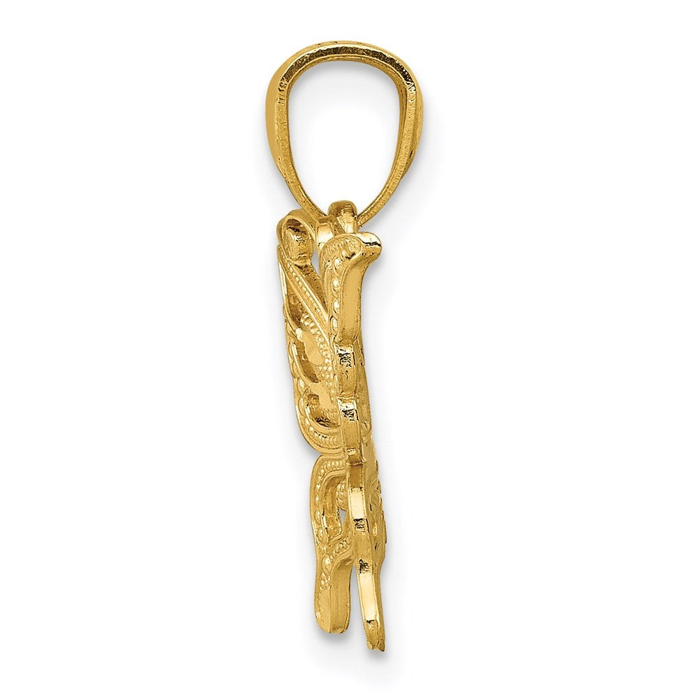 14k Yellow Gold Diamond-cut Butterfly Pendant