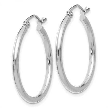 14k White Gold Polished 2x25mm Tube Hoop Earrings Gift for Women