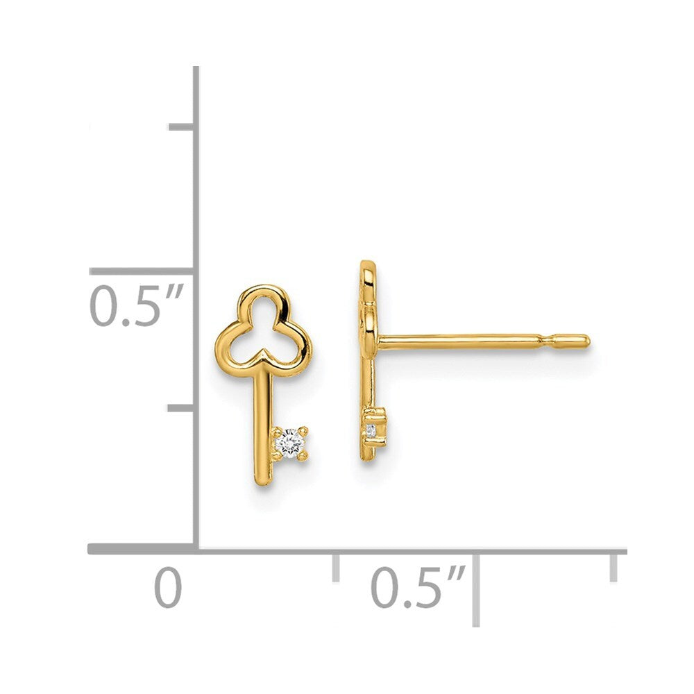 14k Yellow Gold Cubic Zirconia Key Stud Earrings Gift for Women