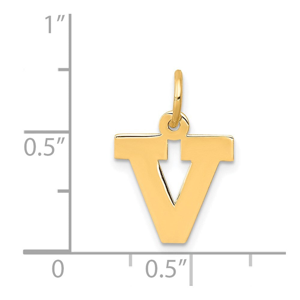 14k Yellow Gold Small Block Letter V Initial Charm Pendant for Women