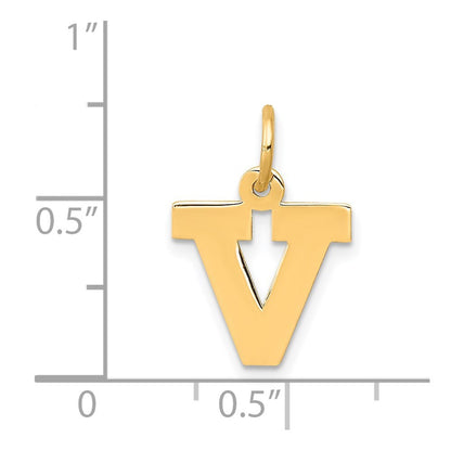 14k Yellow Gold Small Block Letter V Initial Charm Pendant for Women