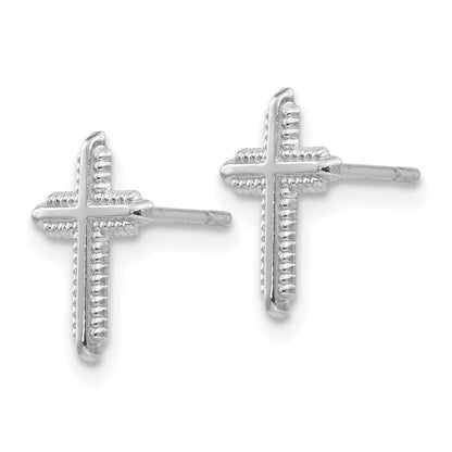 14K White Gold Polished Cross Stud Earrings